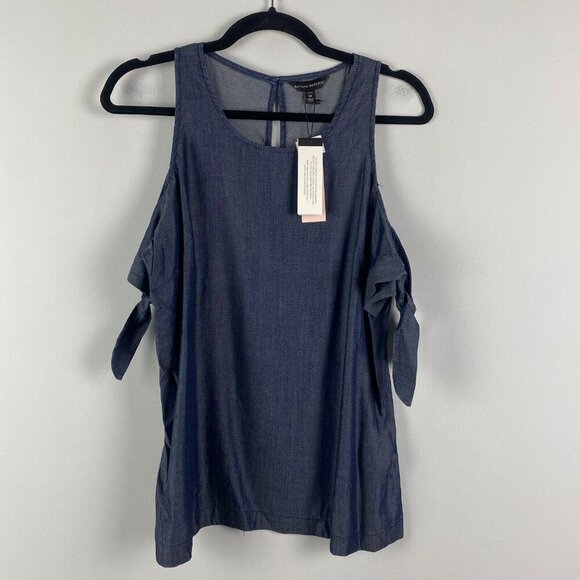 Banana Republic Blue Chambray Cold Shoulder Top Size M Petite Short Sleeve - Picture 1 of 10
